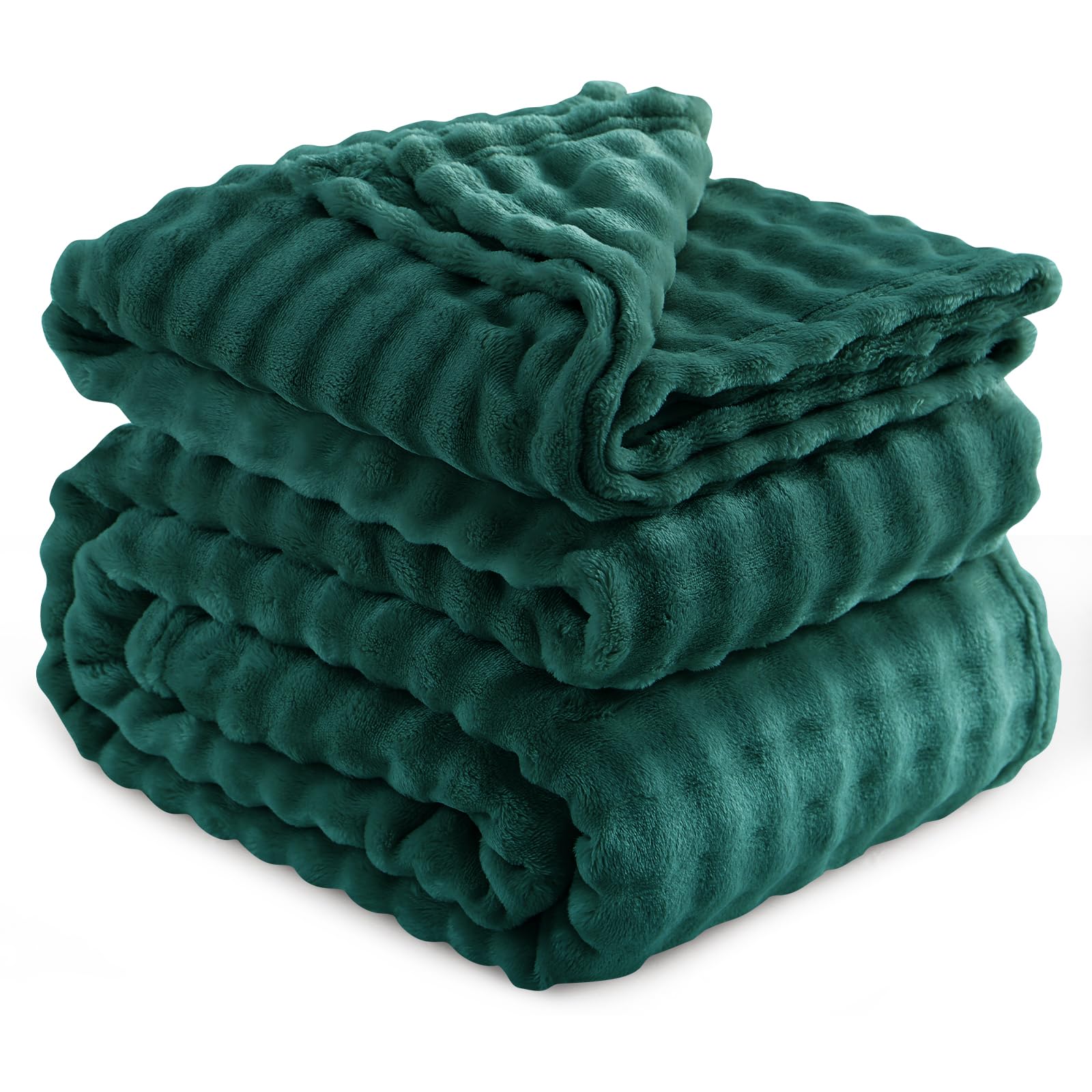RUIKASI Fleece Throw Blanket for Bed - Emerald Green Fluffy Bubble Throws King Size Cozy Blanket with Reversible Design, 200x240 cm