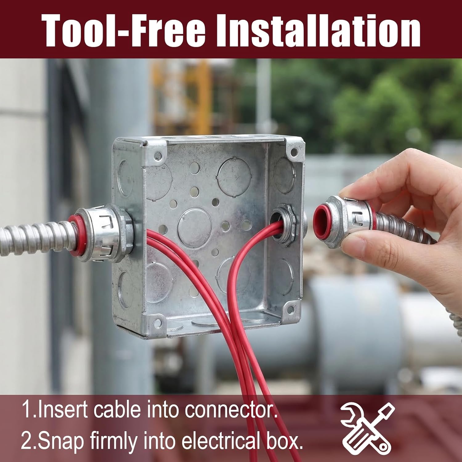 18 Pack MC Cable Connectors Metal-Clad 3/8" Snap in Connectors Zinc Electrical Conduit Connector for Steel and Aluminum Cables Knockout Size 1/2'' Steel Electrical Conduit Fittings