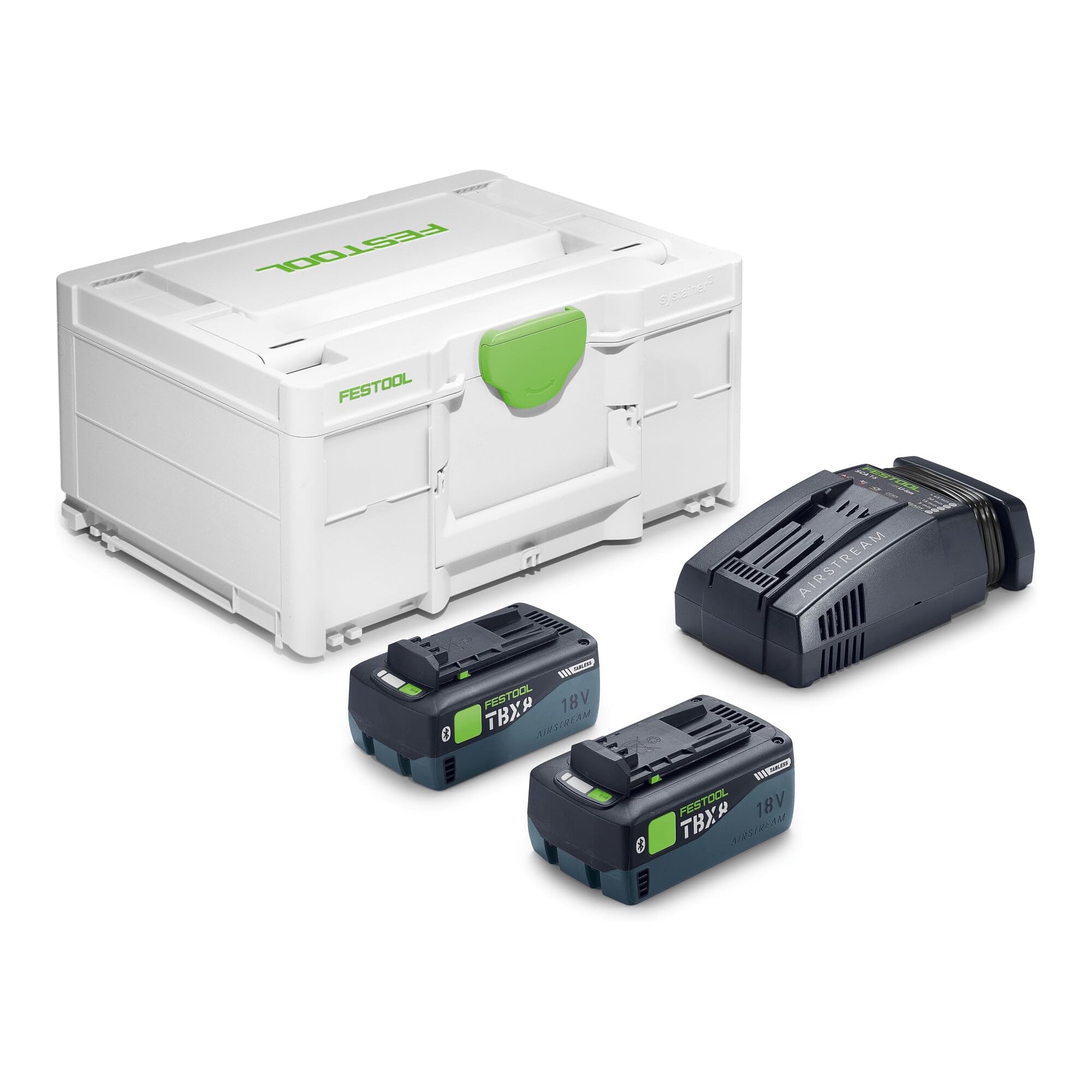 Festool SYS 18V 2xTBX8/SCA16 - Set de Energía con 2 Baterías 18 V / 8,0 Ah Tabless y Cargador Rápido SCA 16 en Systainer³