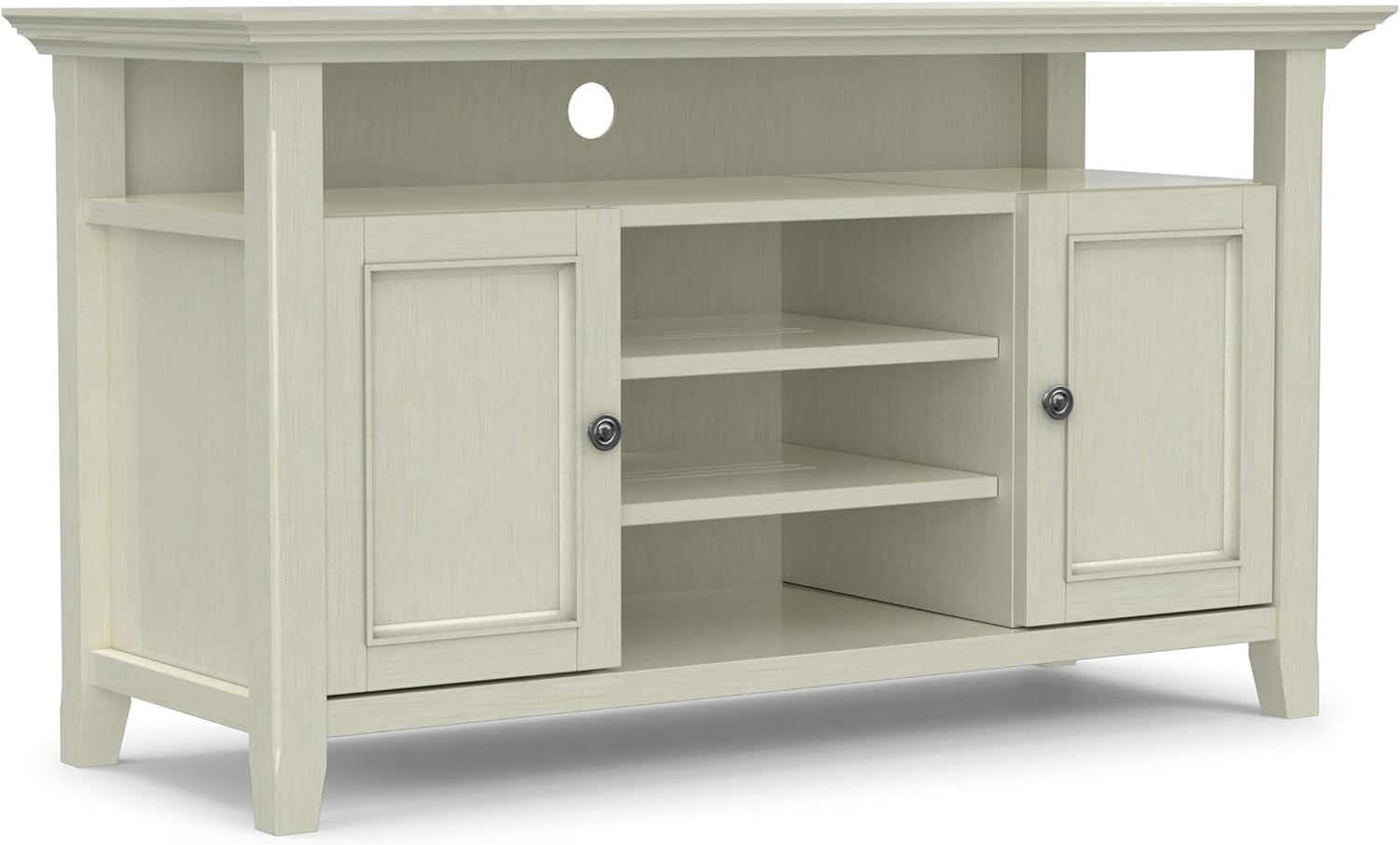 SIMPLIHOME Amherst TV Stand - 54 inch Wide Solid Wood Media Console in Antique White, Transitional Entertainment Center for Living Room for TVs up to 60 Inches with Shelves and Cable Management