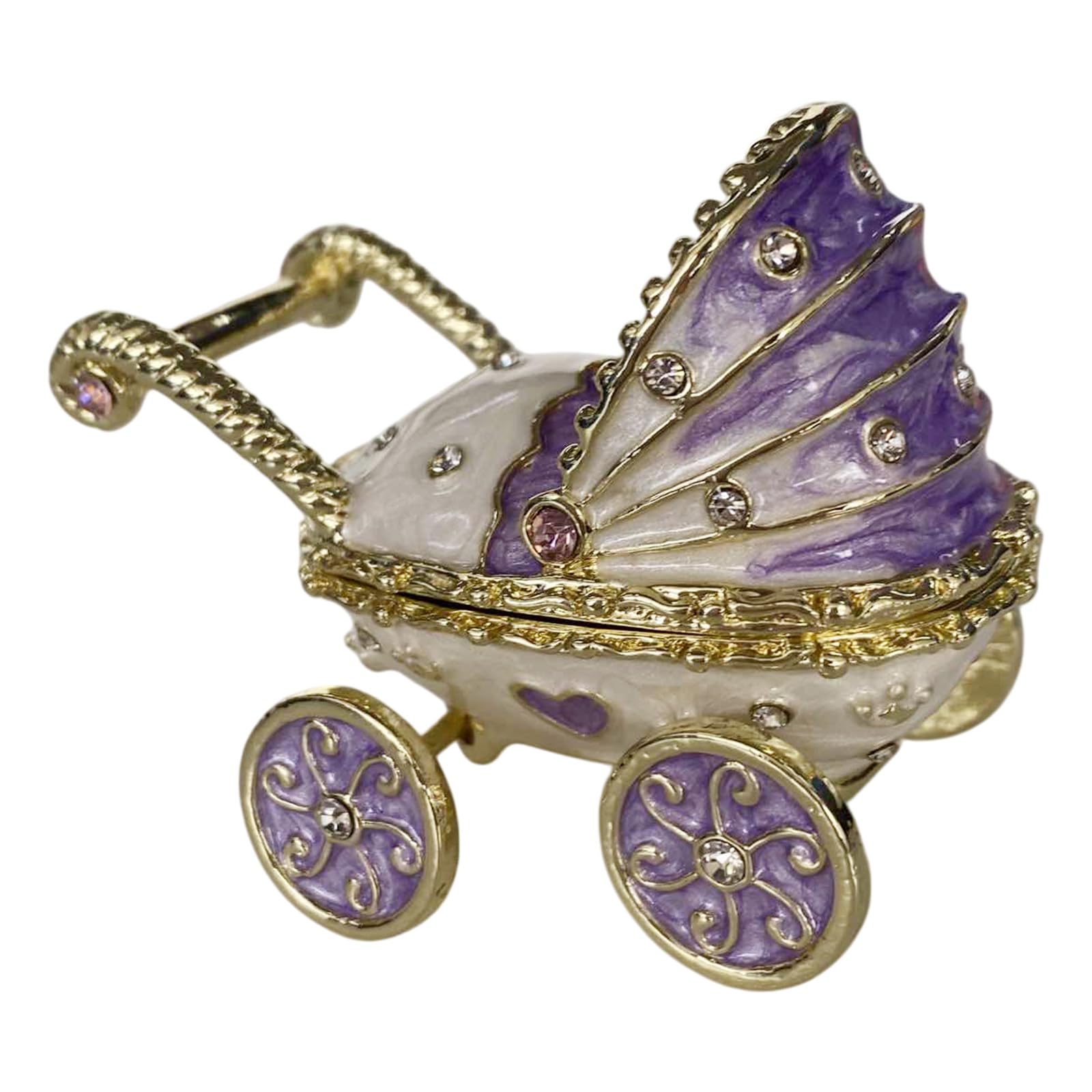 Beimus Metal Baby Carriage Jewelry Box with Enameled Finish Rhinestones Accent Trinket Box Elegant Home Decoration Metal Carriage Jewelry with Enameled Finish Rhinestones Accent Trinket