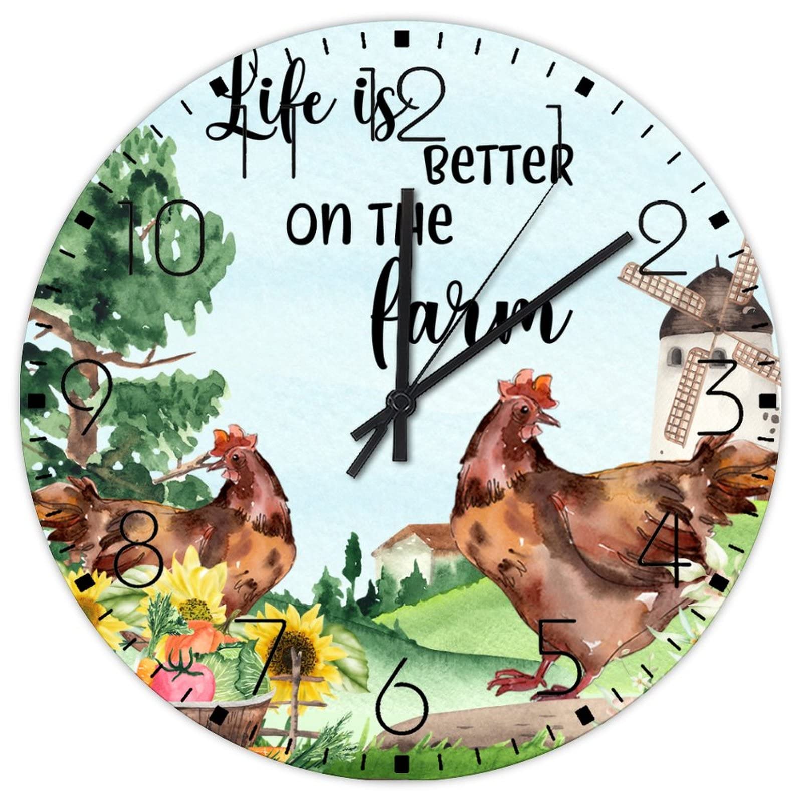 Horloge murale en bois sans tic-tac style ferme rétro pour cuisine et salon
