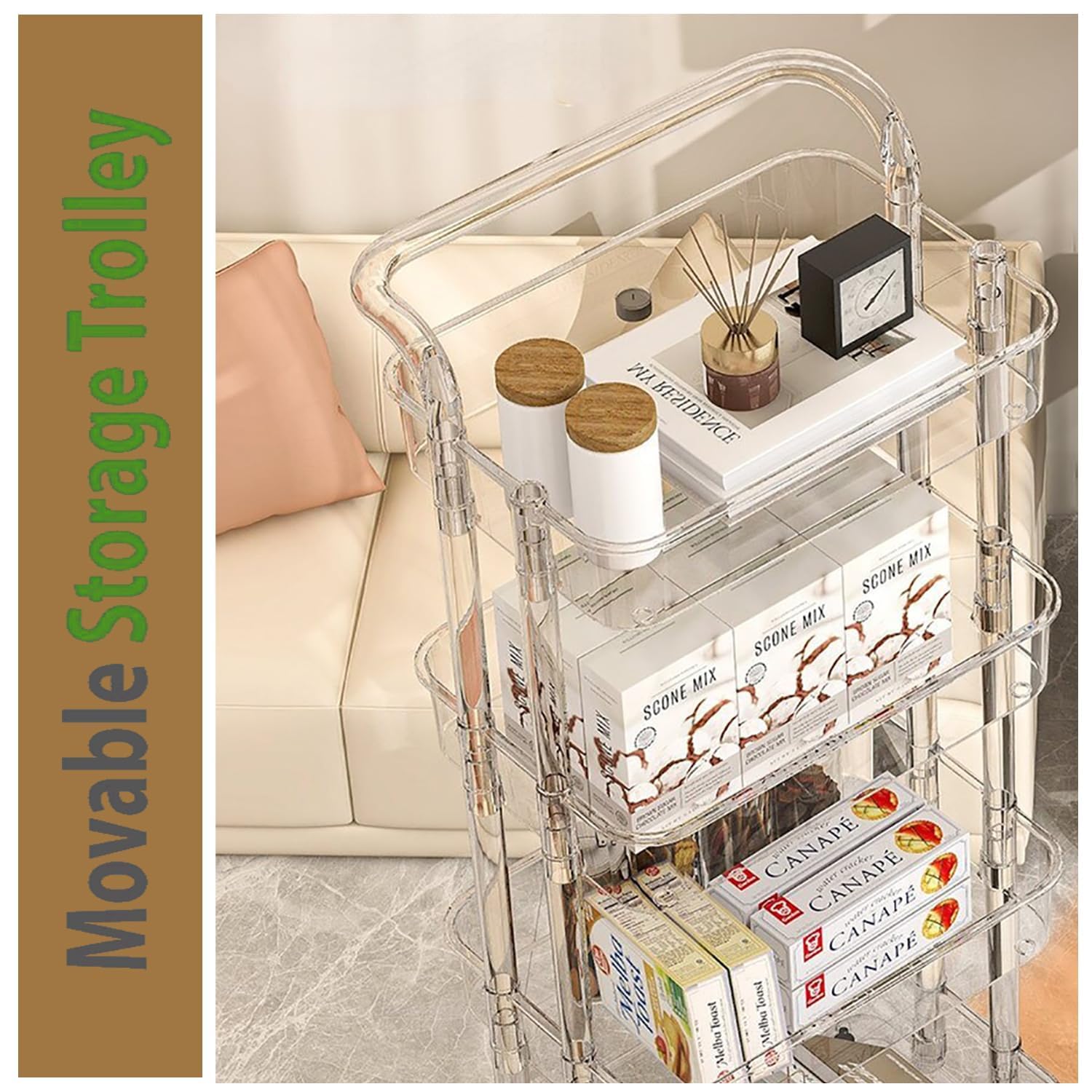 KLIZNIL Transparent 4 Layer Trolly, Acrylic Trolley Organizer, Modern Trolley Racks, Bathroom Stand Rack, Vegetable Rack Fruit Storage Rack, Multipurpose Acrylic Space Saver Storage Trolley 1