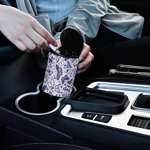 Miniatura 6 de Ceniceros de mariposa voladora púrpura para cigarrillos interiores con tapa, a prueba de olores, de acero inoxidable, portátil, sin humo, latas de