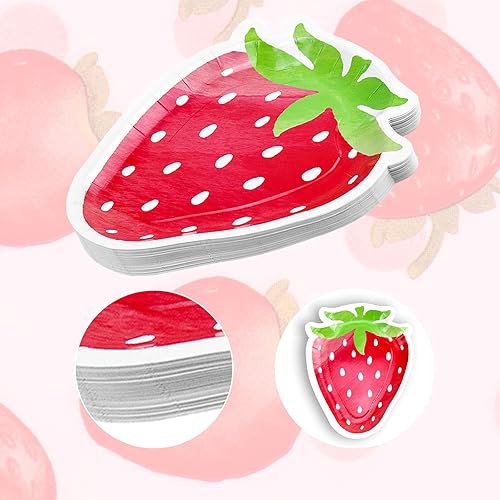 Miniatura 6 de LLHQAMT Platos de fresa, juego de platos de fresa, platos con forma de fresa, delicados y encantadores, decoraciones de fiesta de fresa adecuadas