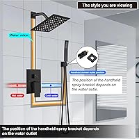 Vista 8 de Midanya Juego de grifo de ducha, sistema de ducha de montaje en pared con cabezal de ducha de lluvia cuadrado y rociador manual, cuerpo de válvula