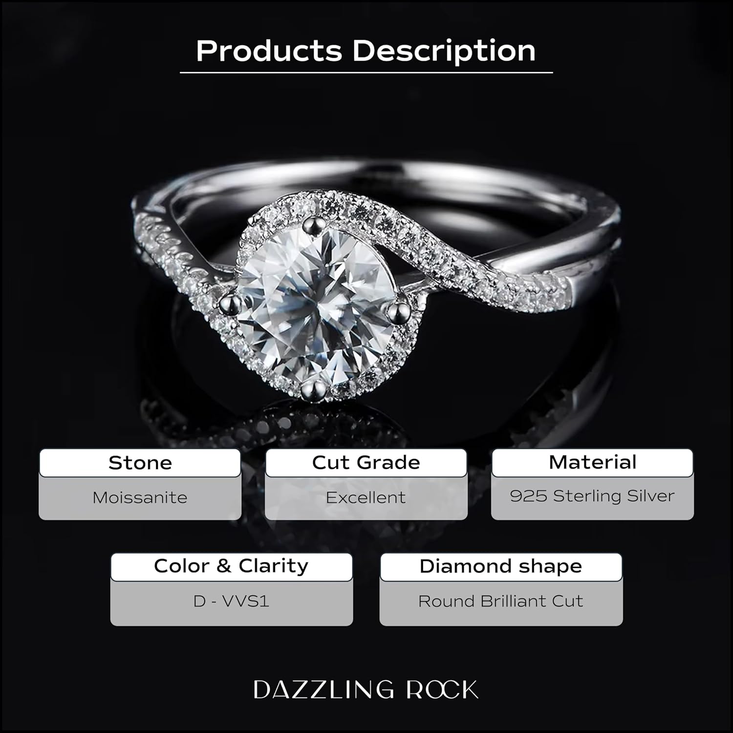 Dazzlingrock Collection GRA Certified D Color VVS1 1.50 Cttw Round Moissanite Vintage Twisted Engagement Ring for Women in 925 Sterling Silver - Image 4