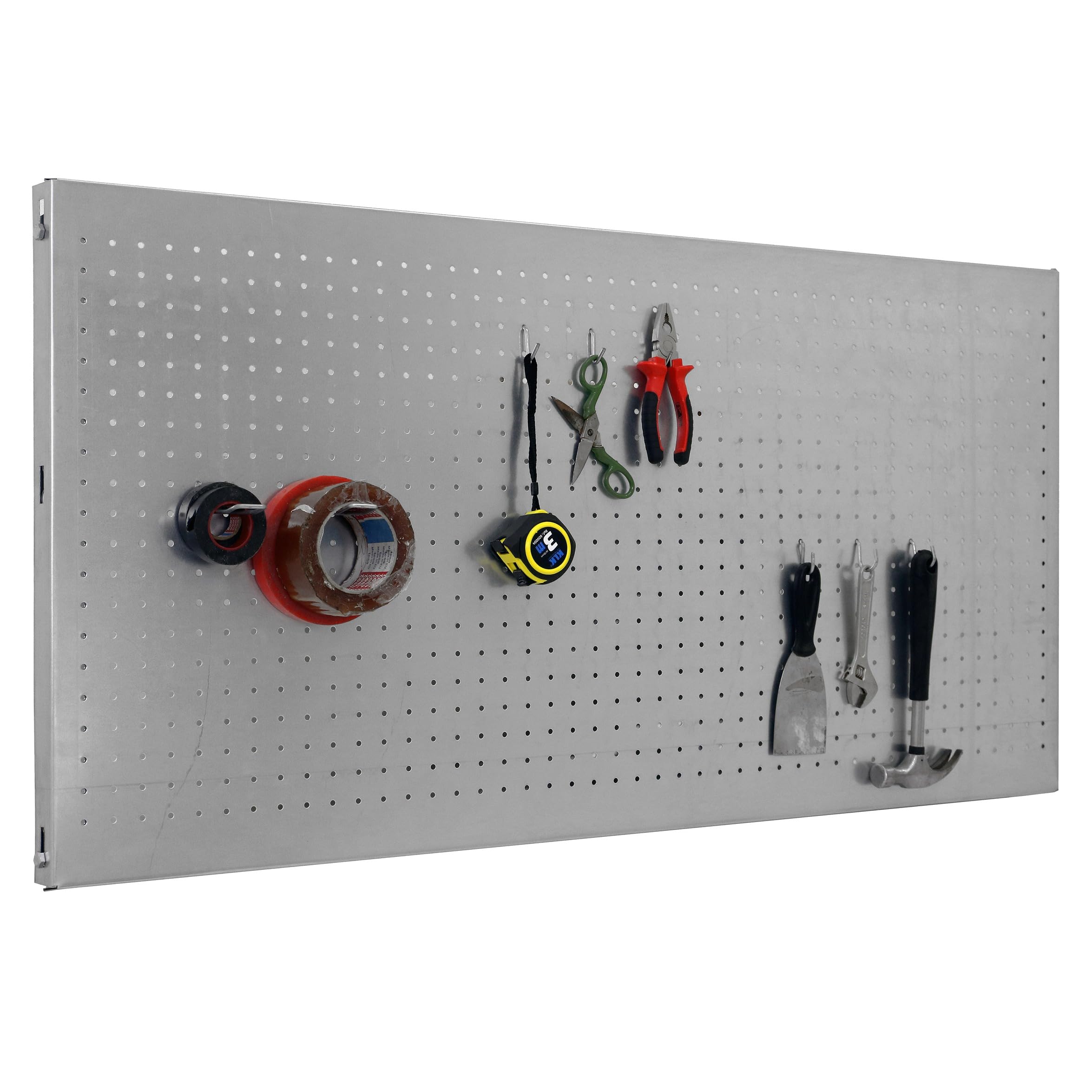 SimonRack Werkzeugwand, 8 teiliges Hakenset, 150x40x3,5 cm, Metall-Lochwand, Halterungen, Montagematerial, Grau - Simonwork | Enthält 8 Zubehörteile, Korrosionsschutzlackierung, ∅ 5 mm, Klicksystem-Montage, Grau