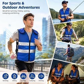 Cooling Vest for Men Women, Ice Vest with 20 Reusable Gel Ice Packs, High Visibility Reflective Safety Vest with 6 Pockets, Adjustable Ice Cooling Vest for Hot Weather Work, Outdoor, Motorcycle