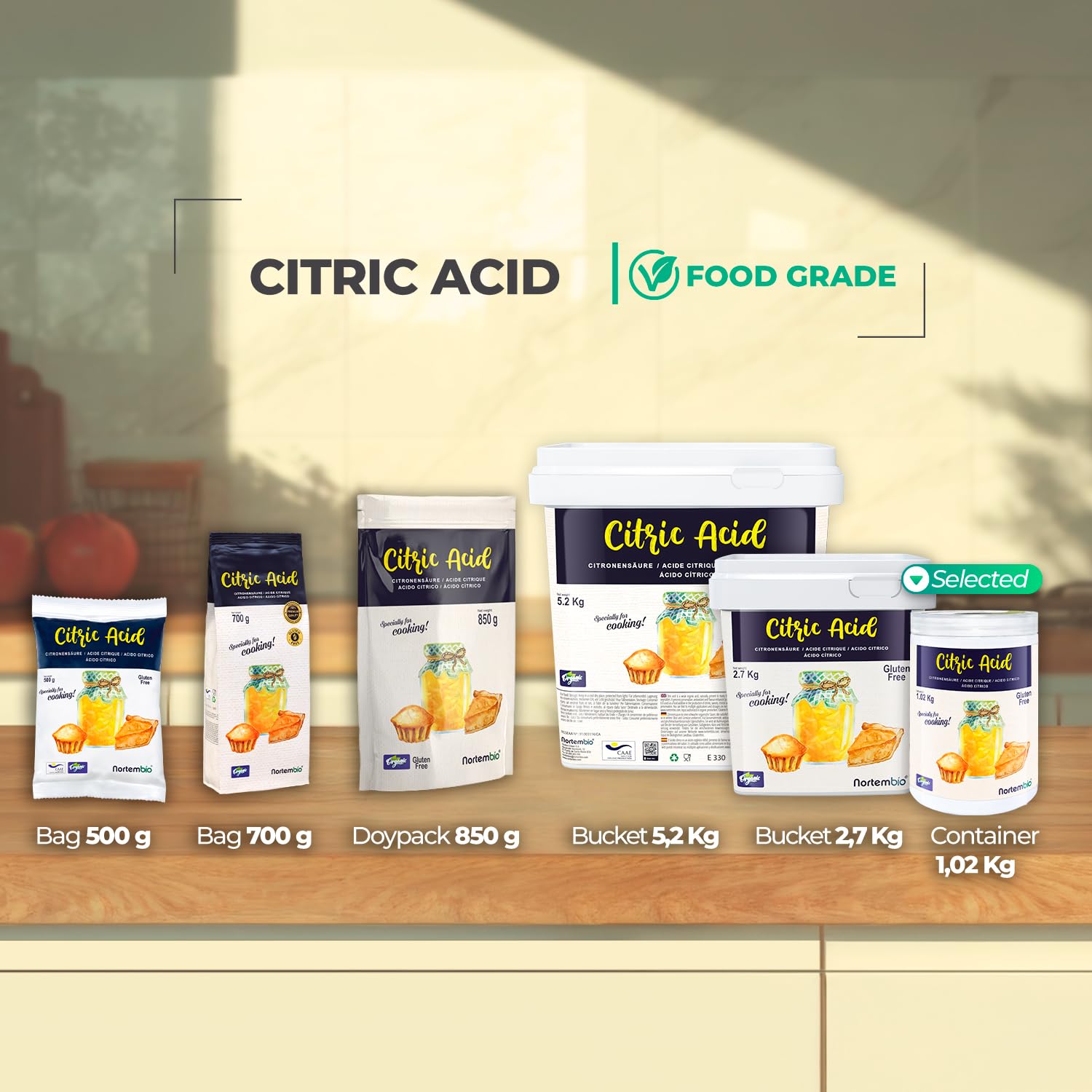 Nortembio Food-Grade Citric Acid – 100% Pure Food Grade Powder 1,02kg, Non-GMO | Natural Preservative & Acidulant for Cooking, Baking, Jams, Homemade Cheese + Free Recipe eBook