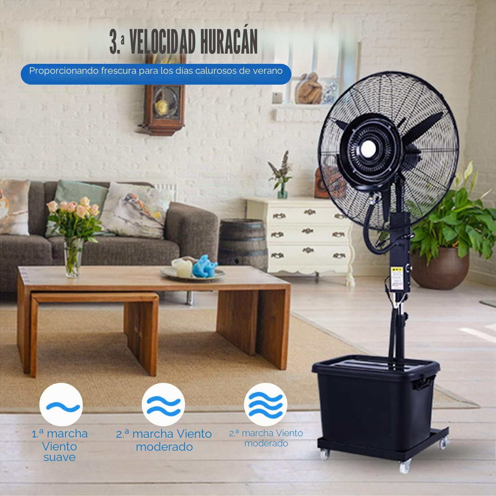 Ventilador de nebulización industrial con tanque de 42L, ventilador de pie oscilante 90°, alta velocidad para terrazas, almacenes y comercios