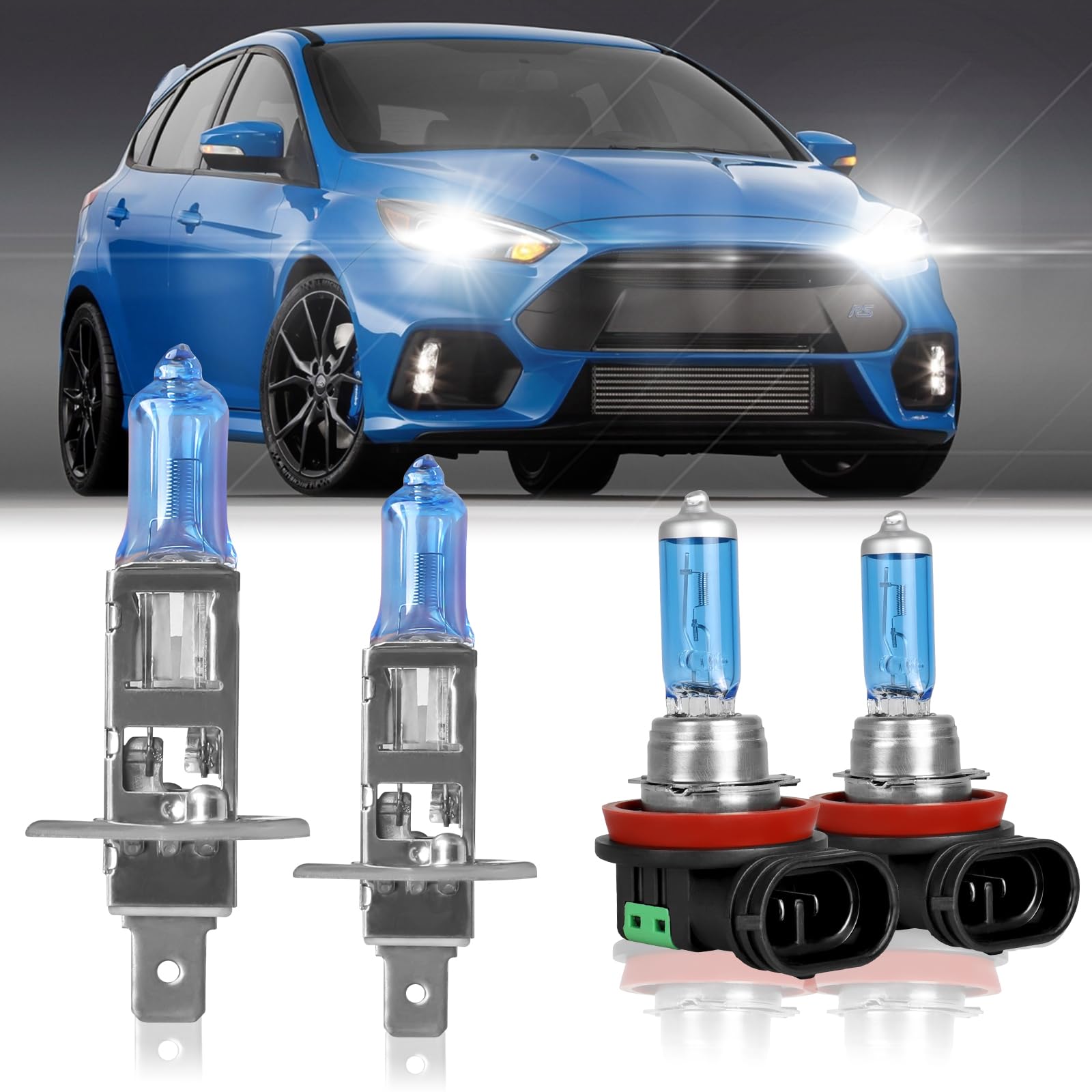 XRDHJI Fit for Ford Focus 2012-2018 High Performance Halogen Headlight Bulbs,H1 High Beam + H11 Low Beam Headlamp Replacement Bulbs Kit, Plug and Play