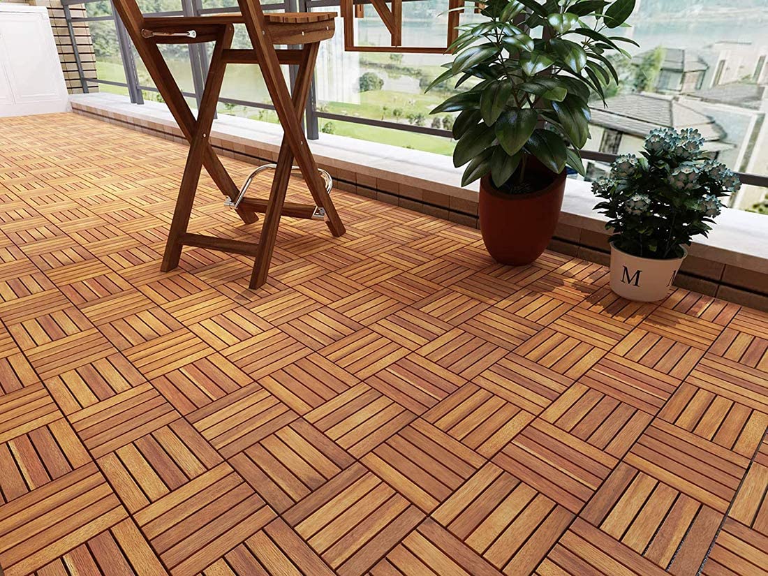 HOBBYTECH 30 Dalles de Terrasse en Bois Clipsable Resistant Aux Forte et Basses Températures 31 X 31 cm Revêtement Extérieur Pour Jardin Balcon Piscine