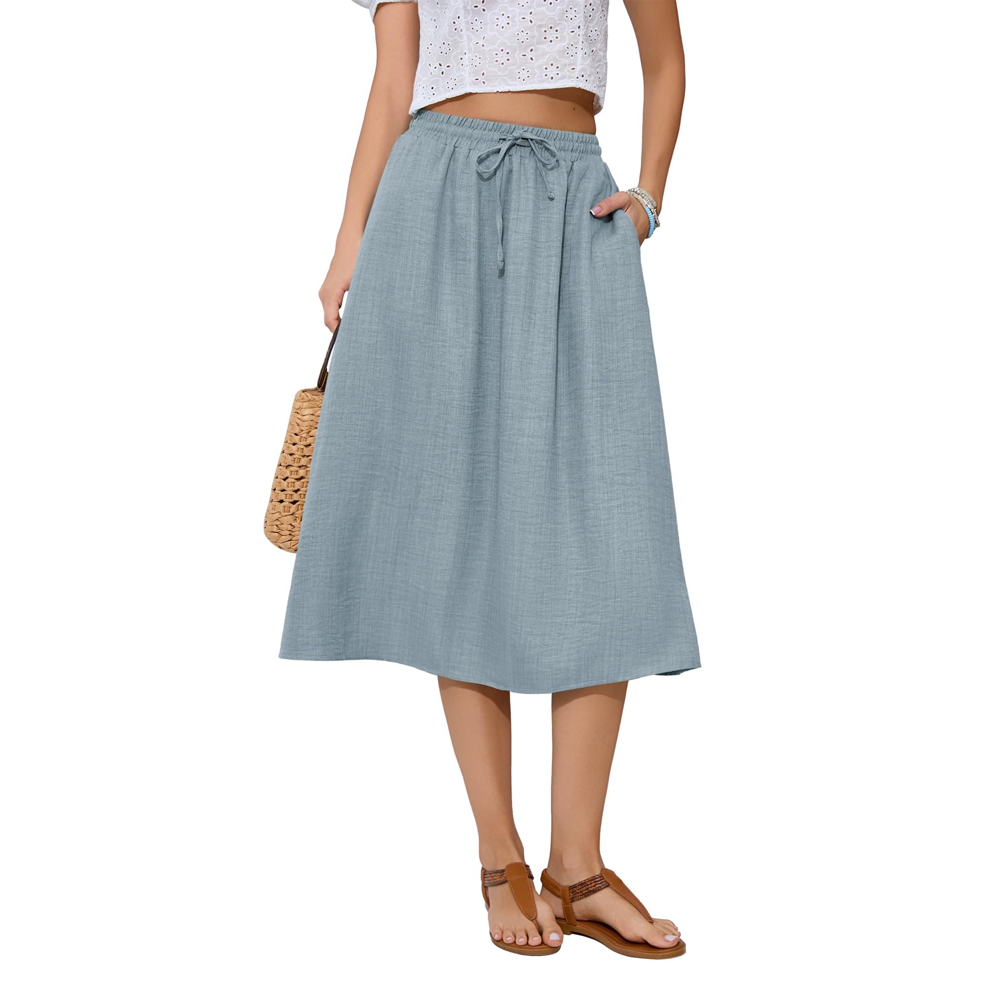 Witsmile Women's Summer Boho High Waist Pleated Flowy Midi Skirt