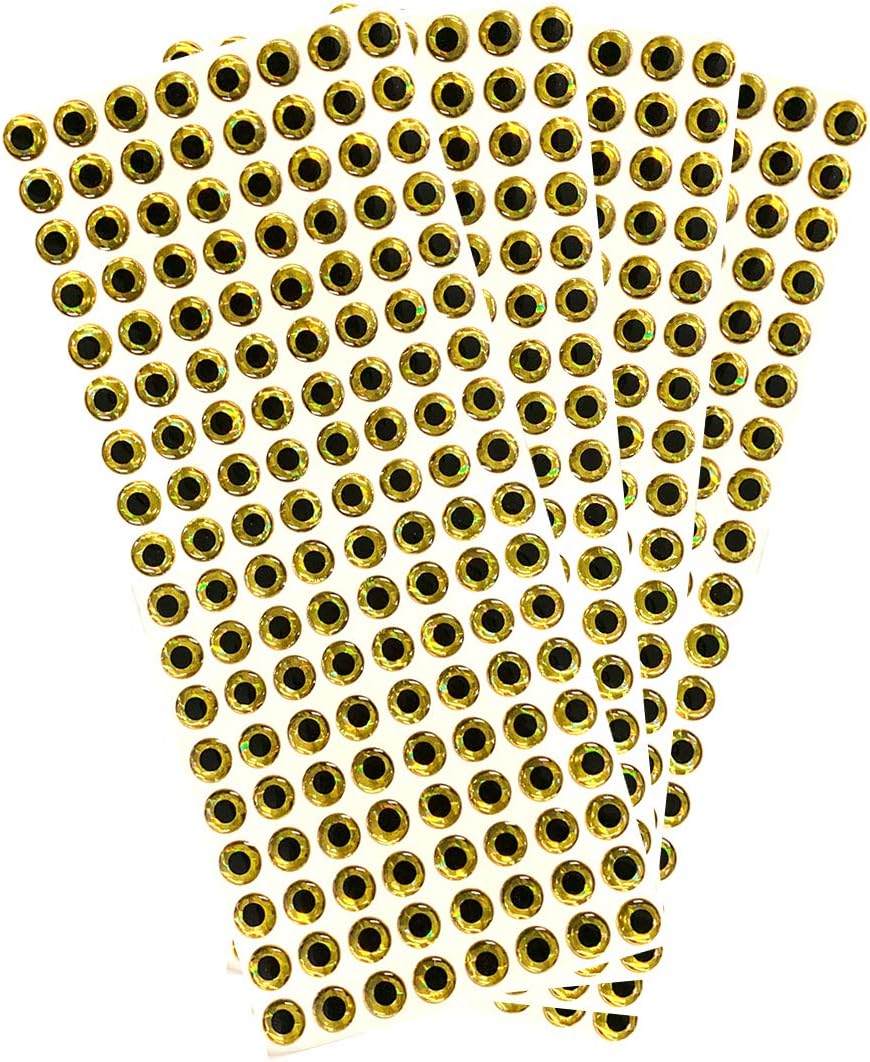 Sanhu 12mm 3D Fish Lure Eyes, 600 Pcs Gold for Fishing Lure Making, Adhesive Back, Ideal for Trolling, Jig Heads, and Crankbaits