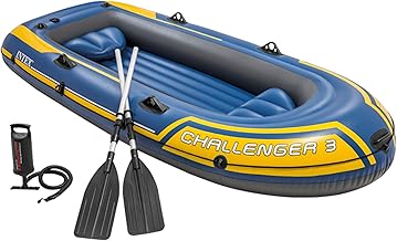Intex Challenger 3 Set Inflatable Boat, 295 x 137 x 43 cm, 3-Piece, Blue/Yellow