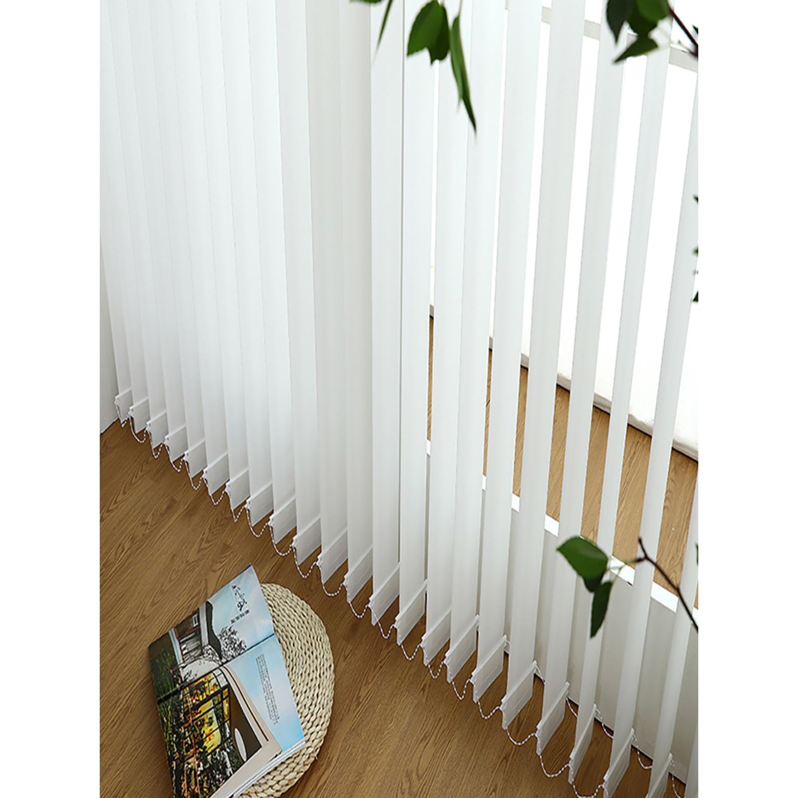 Window Vertical Blinds for Home 110 130 150 190 230 CM Wide, White Blue Fabric Blinds/Blackout Sun Blocking Shades with 90mm Patterned Slats & Complete Set, for Terrace Balcony Sliding Doors (Color