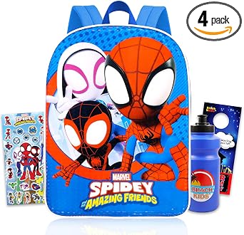 Spidey and His Amazing Friends 15" Backpack - 15" Spiderman Backpack Set for Boys Water Bottles and More | Spidey Backpacks for Boys and Girls, Marvel School Bags, Spiderman School Supplies, Spiderman