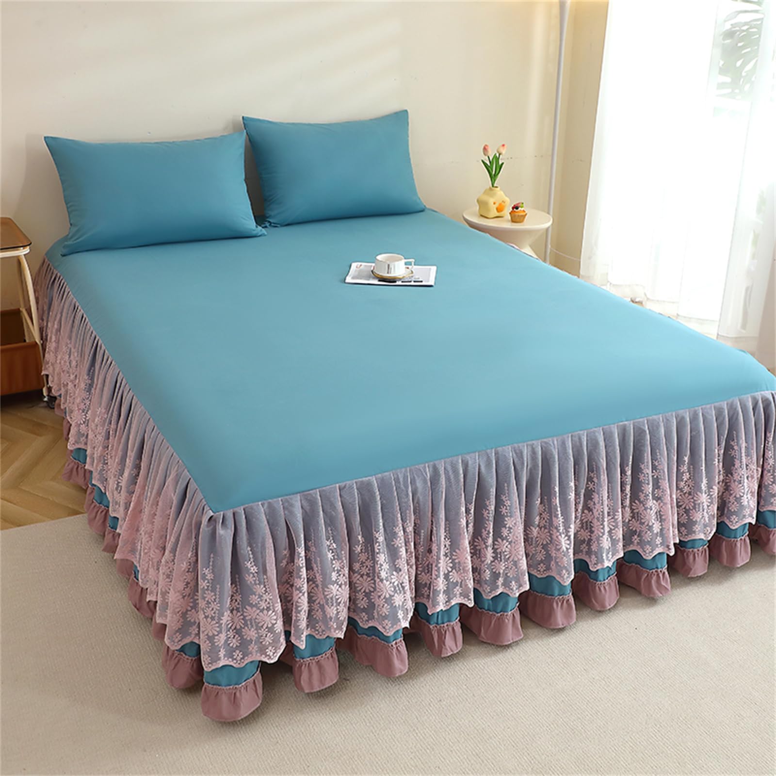 Drap de lit anti-plis sans repassage en microfibre douce tout-en-un à dentelle