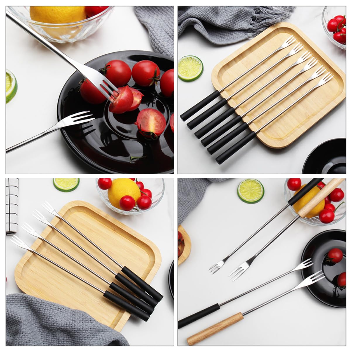 Cabilock 6Pcs Stainless Steel Fondue Fork Baking Tools for Fruits Cheese Kitchen Grill Forks with Comfortable Handles