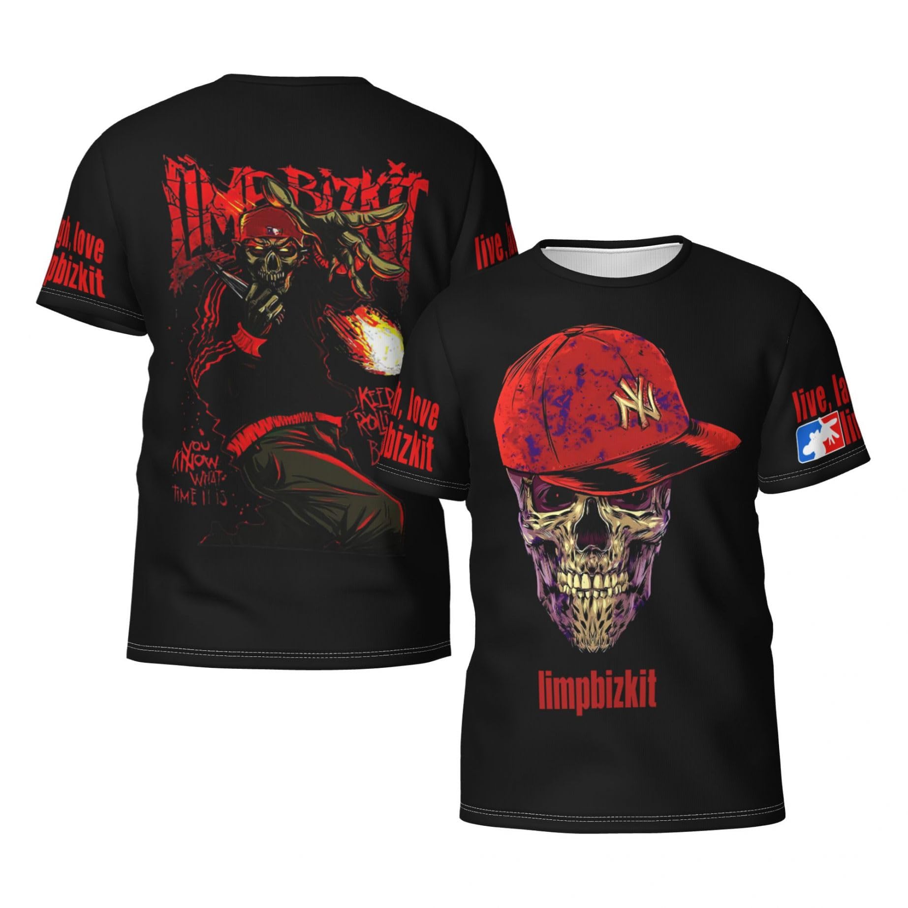 Man's Bizkit Rap Rock Band Limp T-Shirts Casual Summer Tees Crewneck Short Sleeve Shirts with Multi-Side Prints Multicoloured XL