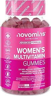 Women’s Multivitamins Gummies & Minerals with Marine Collagen & Hyaluronic Acid – 23 Essential Vitamins, Minerals, Botanicals & Probiotic – Vitamin C, A, D, B, Biotin & Zinc – 60 Gummies - Novomins