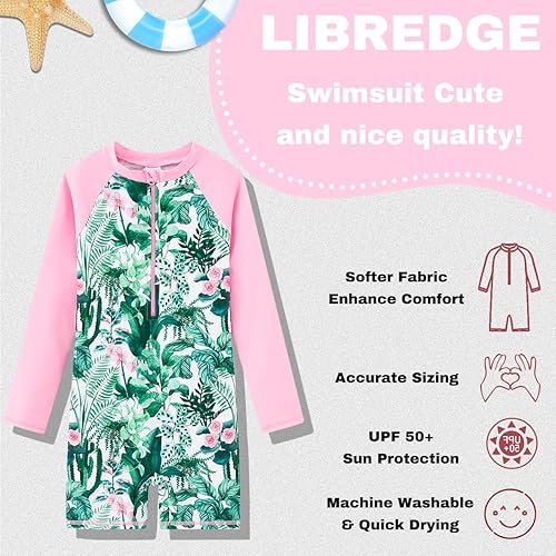 Miniatura 4 de Trajes de baño tipo rash guard de manga larga con cremallera para niñas