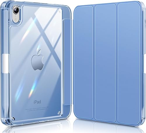 INFILAND Funda para iPad Mini 6 (8.3 pulgadas, 2021), parte trasera ultra transparente y funda de piel sintética. Protección contra caídas de 6 pies
