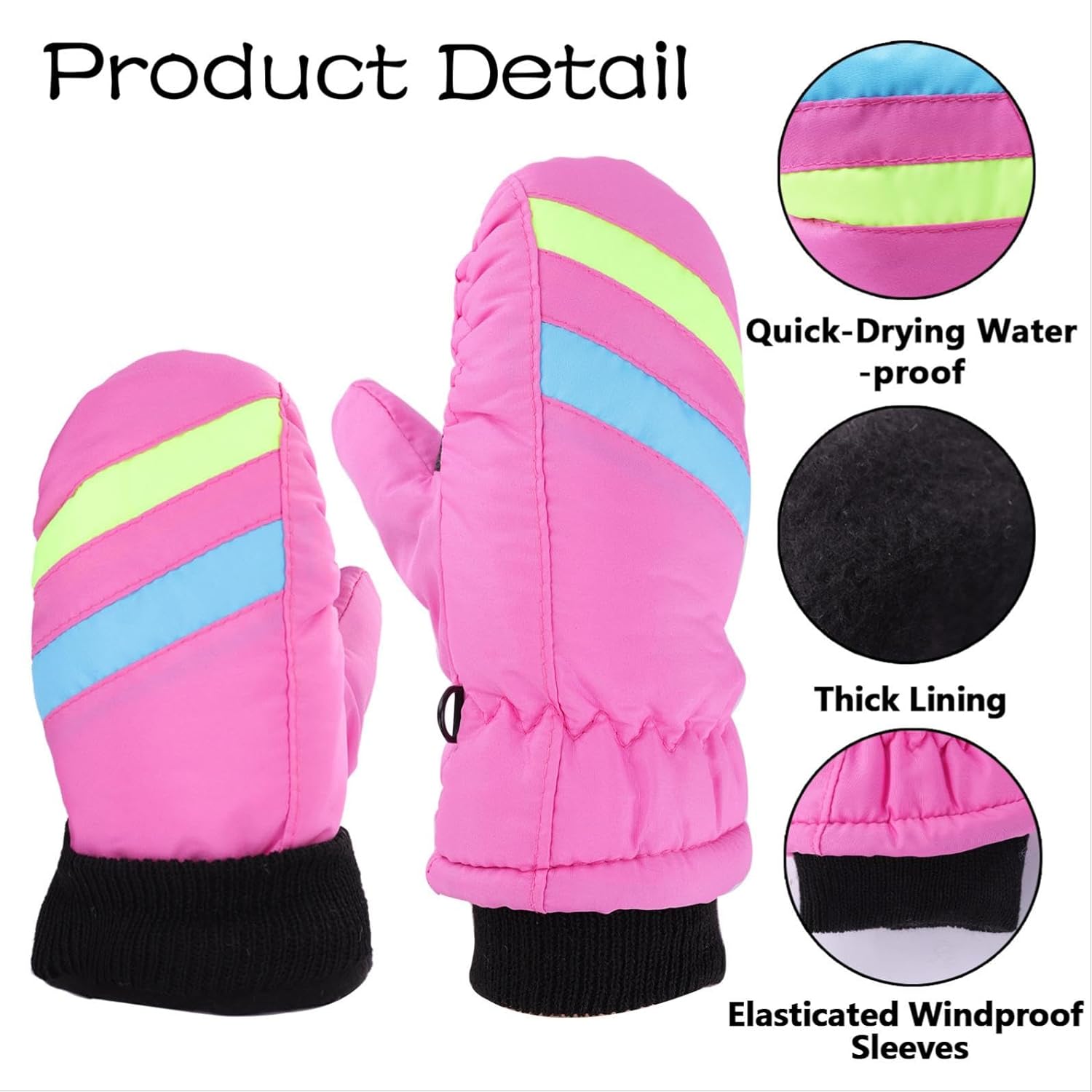 Winter Ski Gloves for Kids Boys Girls-Windproof Water-Resistant Thickened Velvet Outdoor Warm Gloves for Cold Weather - Image 2