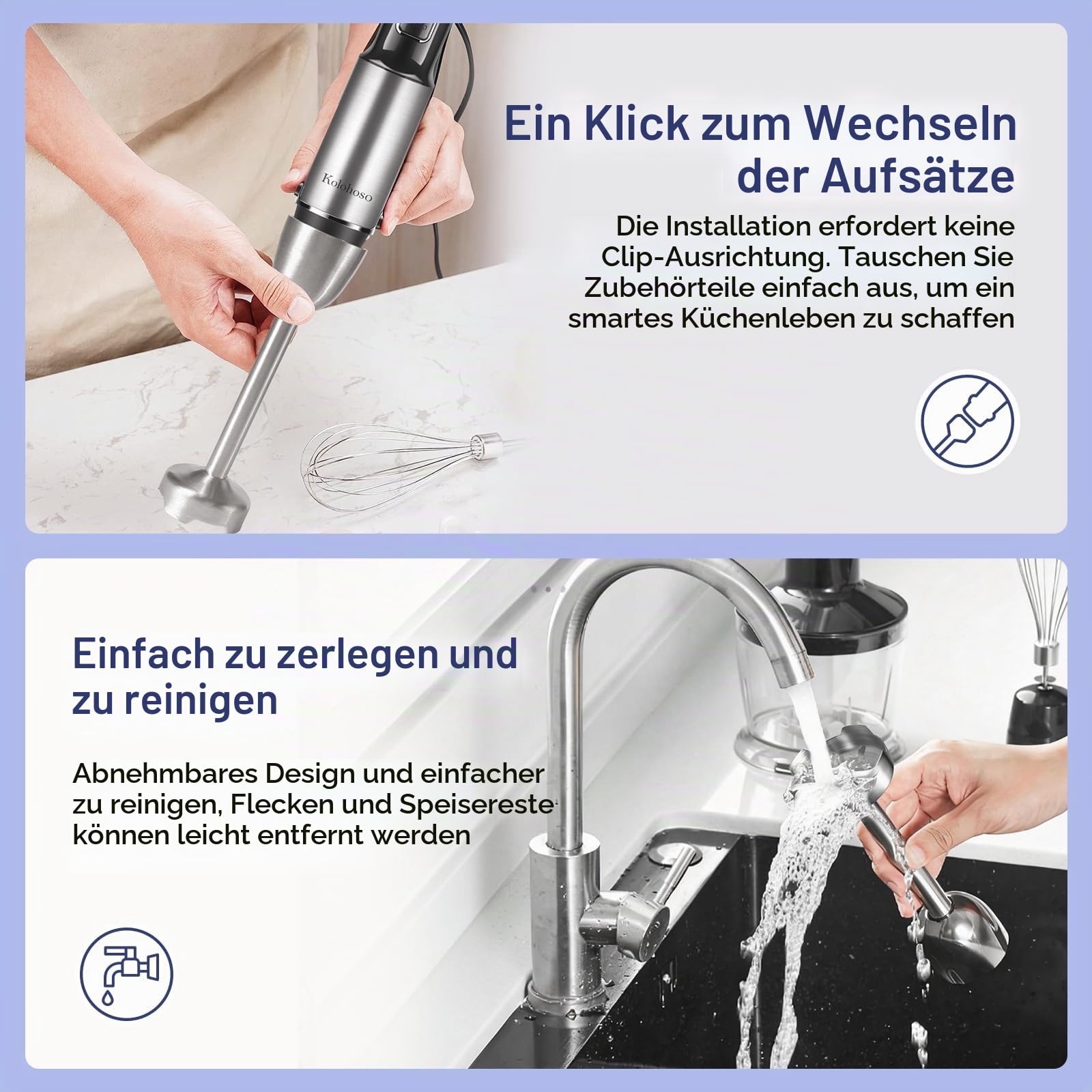 1500W Stabmixer, 4-in-1 Pürierstab, 25 Geschwindigkeitsstufen & TURBO | Stabmixer Set mit Schneebesen und 700ml Messbecher, zur Zubereitung von Babynahrung, Soßen und Suppen