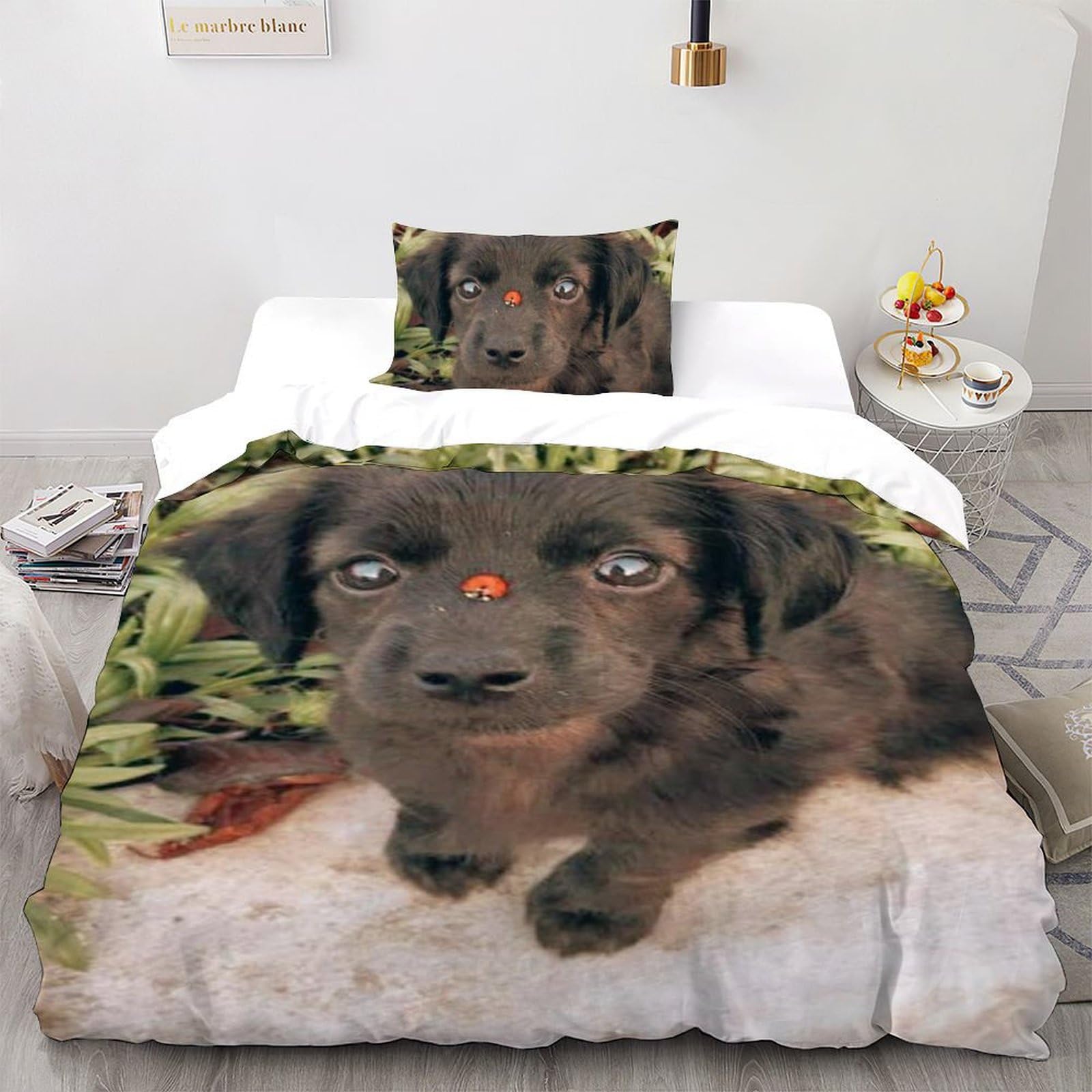 Housse de couette chiots imprimé 3D microfbre lit simple pour enfant