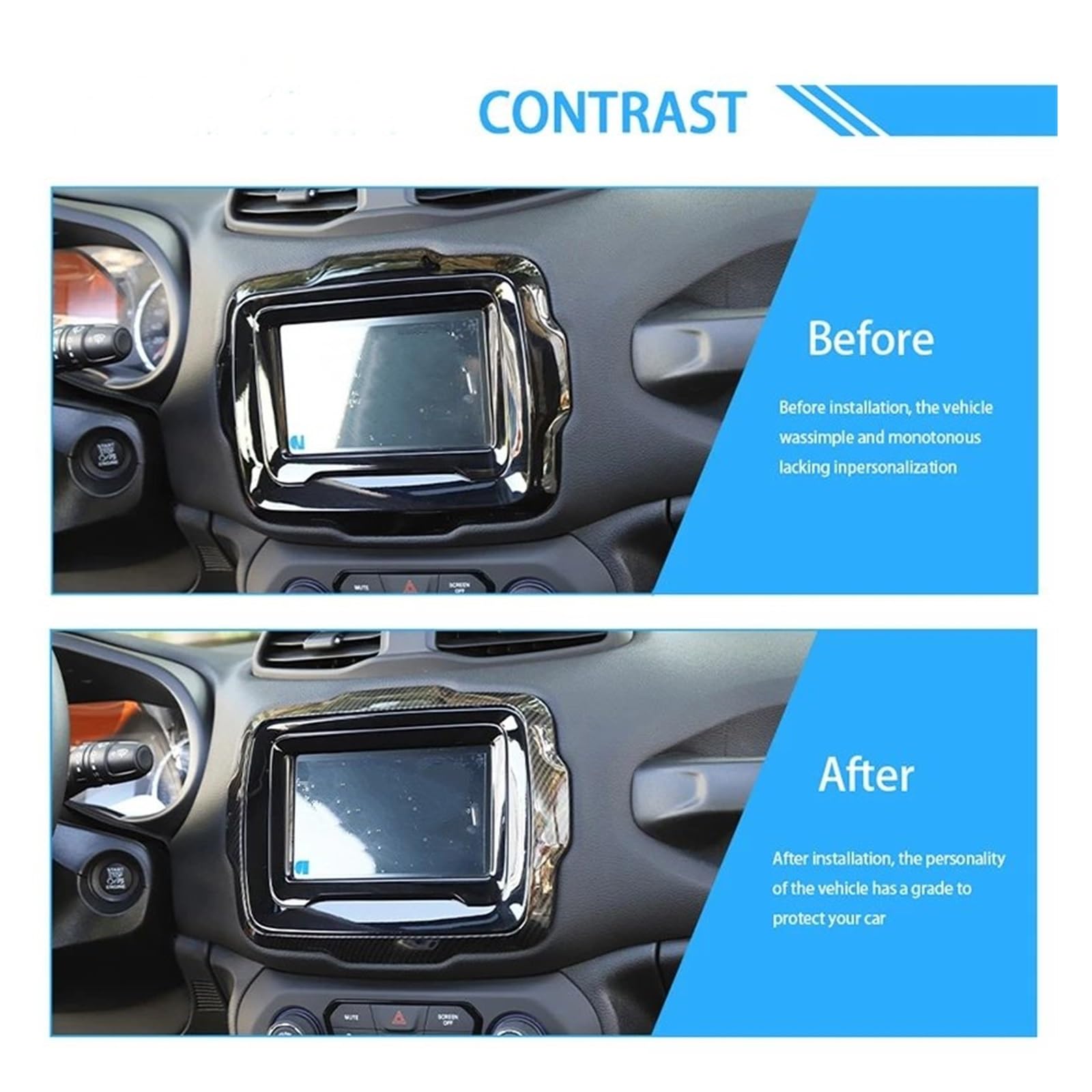 Striscia Decorativa Navigazione GPS Per Auto Decorazione Cornice Copertura Trim Adesivi Per Jeep Per Renegade 2018 2019 2020 2021 2022 2023 Interni Rifiniture Interne(Aspetto in fibra di carbonio