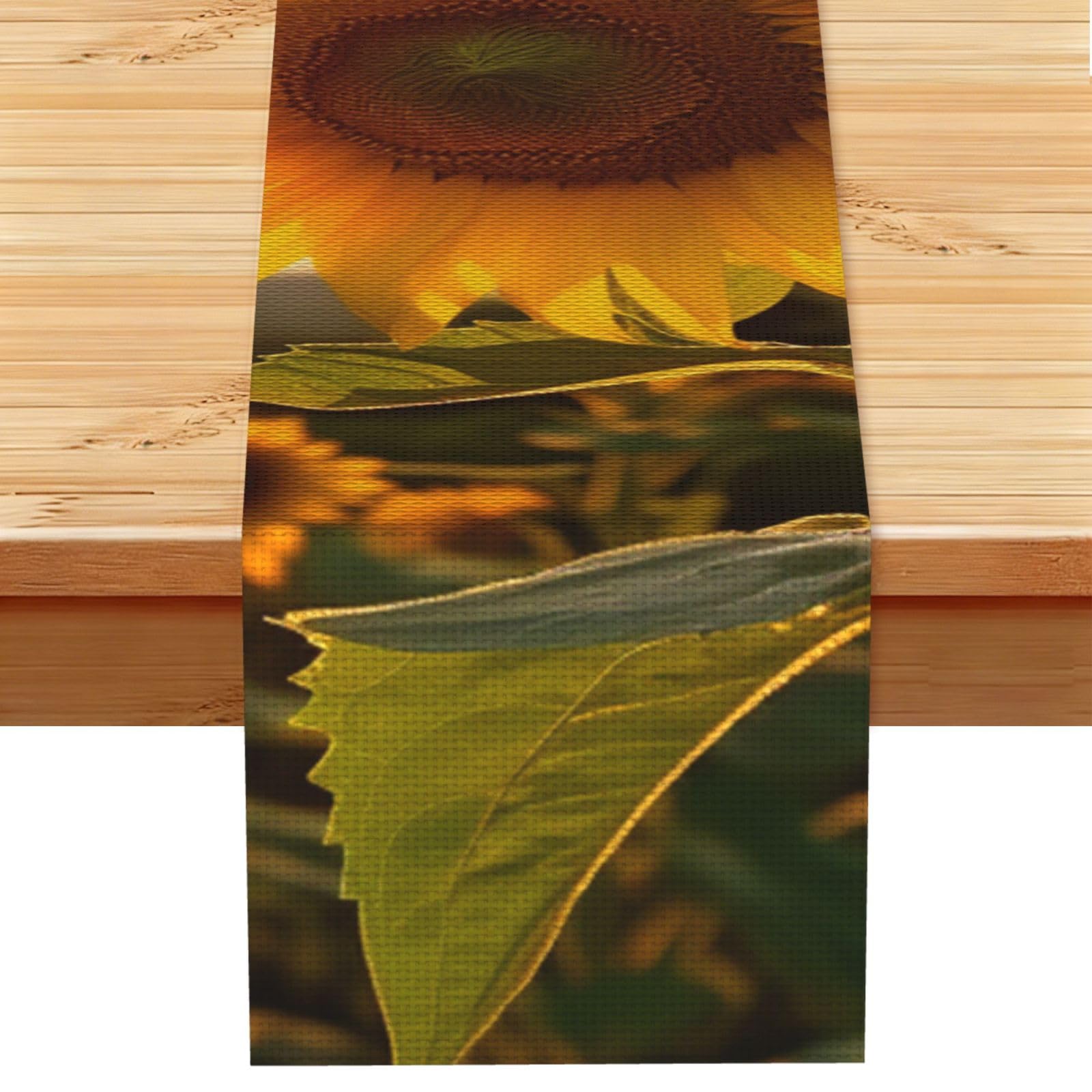 Beautiful Sunflower Table Runner 13x72 Inch Cotton Linen Table Linen Washable Farmhouse Tablecloth Modern Abstract Art Kitchen Dinning Table Decoration for Home Party Decor