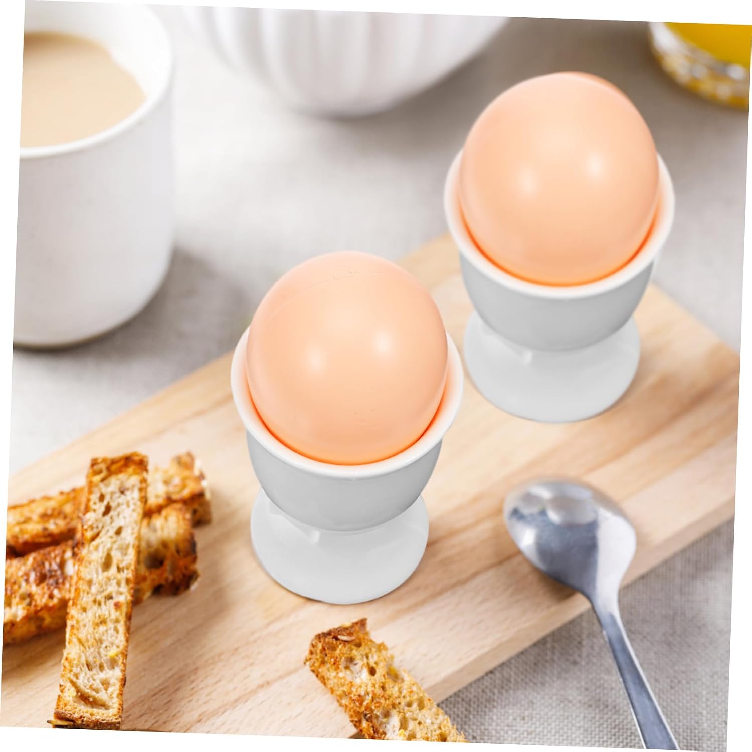 Zerodeko 4pcs White Porcelain Ceramic Egg Cup Footed Egg Holders for Display Easter Holders Modern Kitchen Hard Boiled Stand
