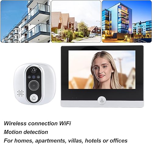 Miniatura 2 de Generic Timbre inteligente de video, timbres visuales inteligentes 1080P con pantalla de 4.3 pulgadas, audio de 2 vías, detección de movimiento PIR,