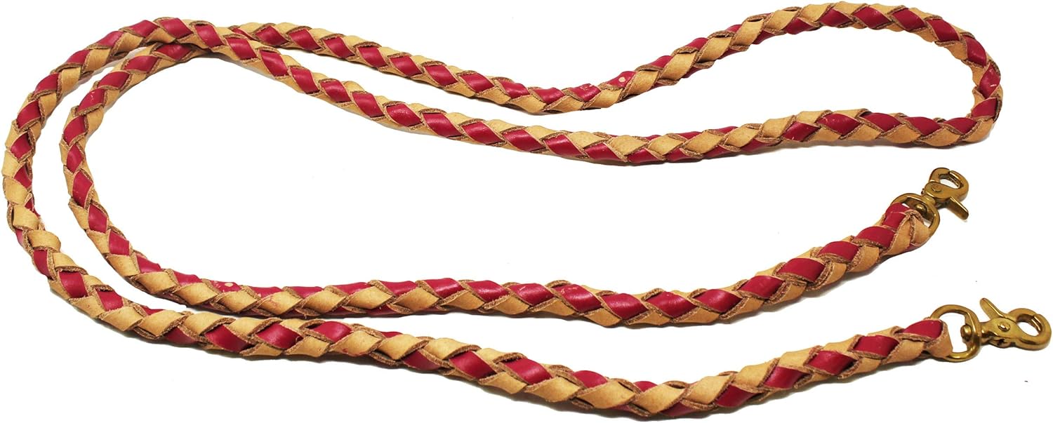 CHALLENGER Horse Western Round Braided Leather Barrel Trail Riding Reins Pink Tan 66RT07
