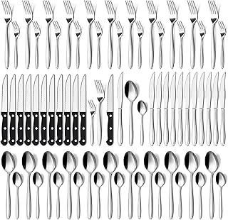 Hunnycook Cutlery Set for 12 People with Steak Knife, Premium Stainless Steel Cutlery Set 72 Pieces, Elegant Cutlery Set with Knife, Fork, Spoon for Home/Restaurant/Party, Dishwasher Safe