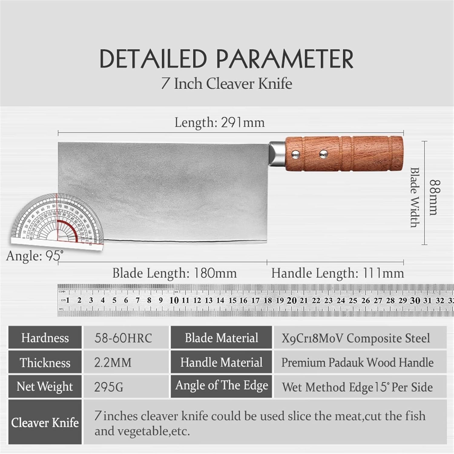 Meat Cleaver,Cleaver Knife 7 Inches Slicing Knife Stainless Steel 3 Layer Composite Steel Professional Kitchen Knife For Meat Japanese Cook Knives, LAMAJIGA5844