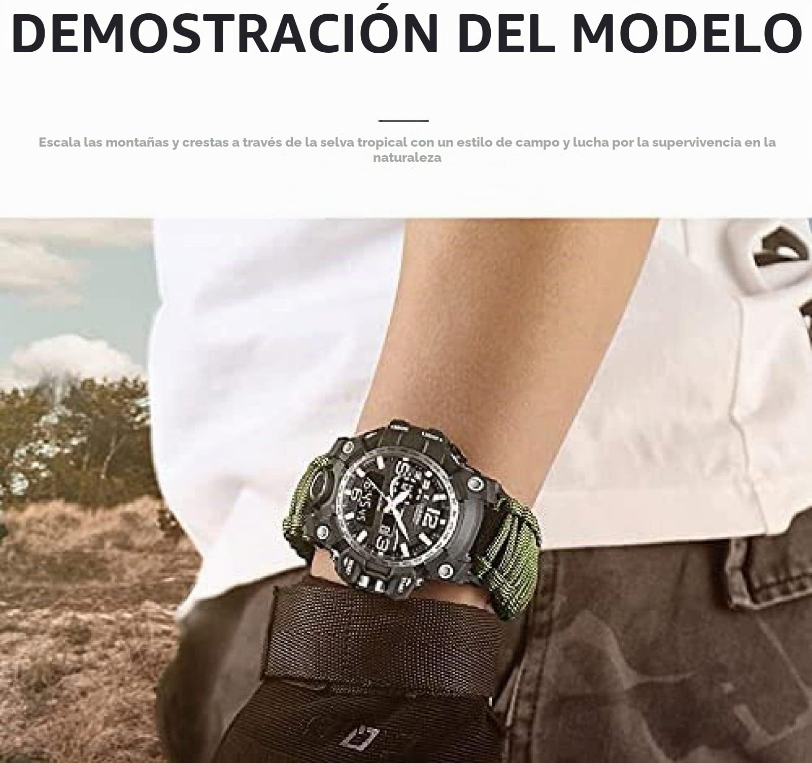 Reloj analógico Militar, Silbato al Aire Libre, brújula Luminosa Impermeable para Hombres, Reloj de Escalada con cordón de Paraguas multifunción, cronómetro por Hora con Pantalla Dual