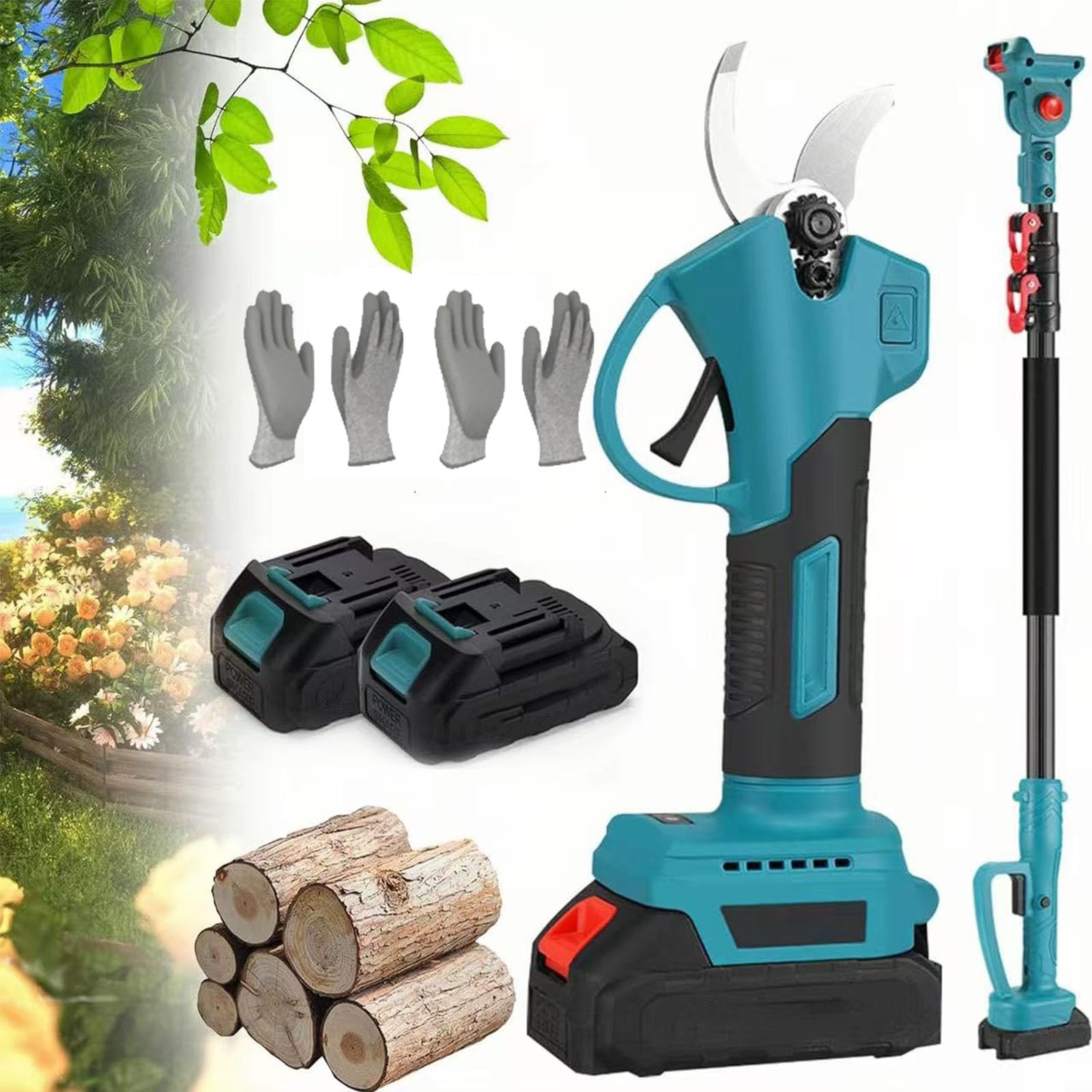 Cesoie elettriche da potatura a batteria, cesoia telescopica da 2 metri, batteria ricaricabile 2 * 3.0 AH, cesoie da potatura a batteria per potatura di alberi, arbusti e alberi da frutto