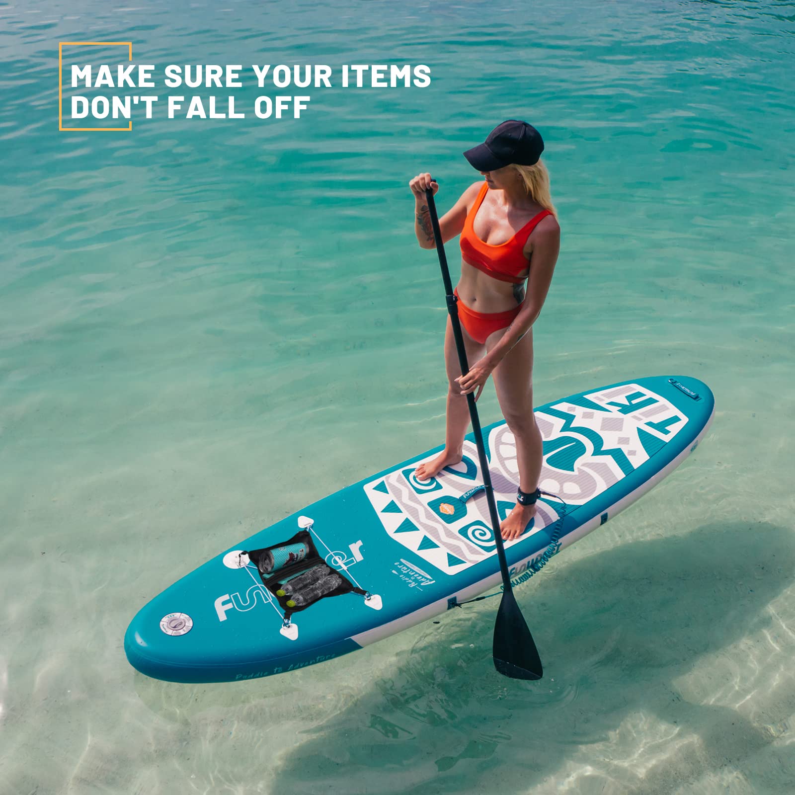 FunWater Paddle Board Deck Bag elastyczna struktura siatki, wysokiej jakości tkanina Oxford, dziergana torebka z zamkiem błyskawicznym, na deski surfingowe, deski wiosłowe, kajaki, rafting