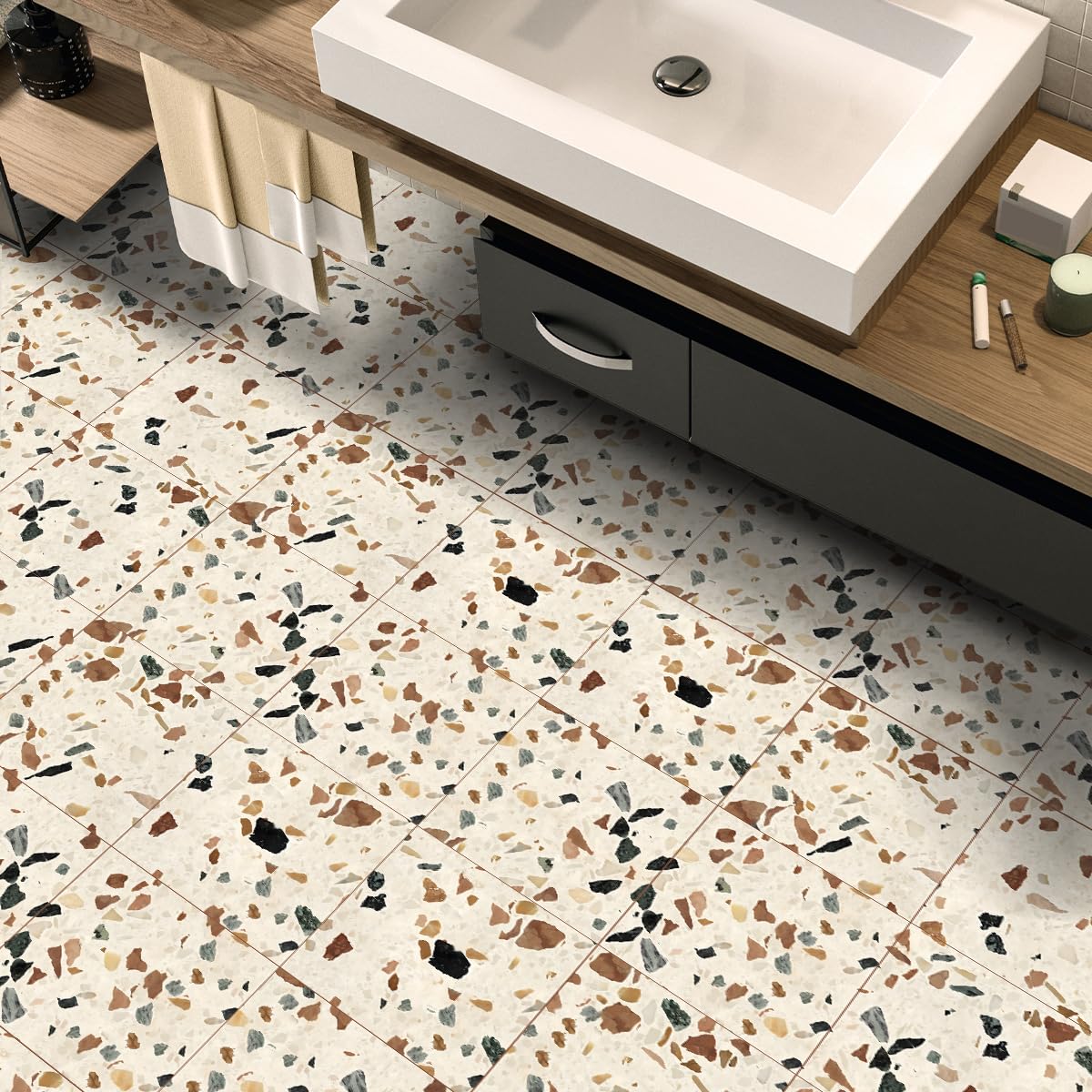 LMYSXAOZ Tile Stickers 20x20 CM Terrazzo Kitchen for Bathroom Stick on Wall Tiles Backsplash Self-Adhesive Vinyl Home Decoration