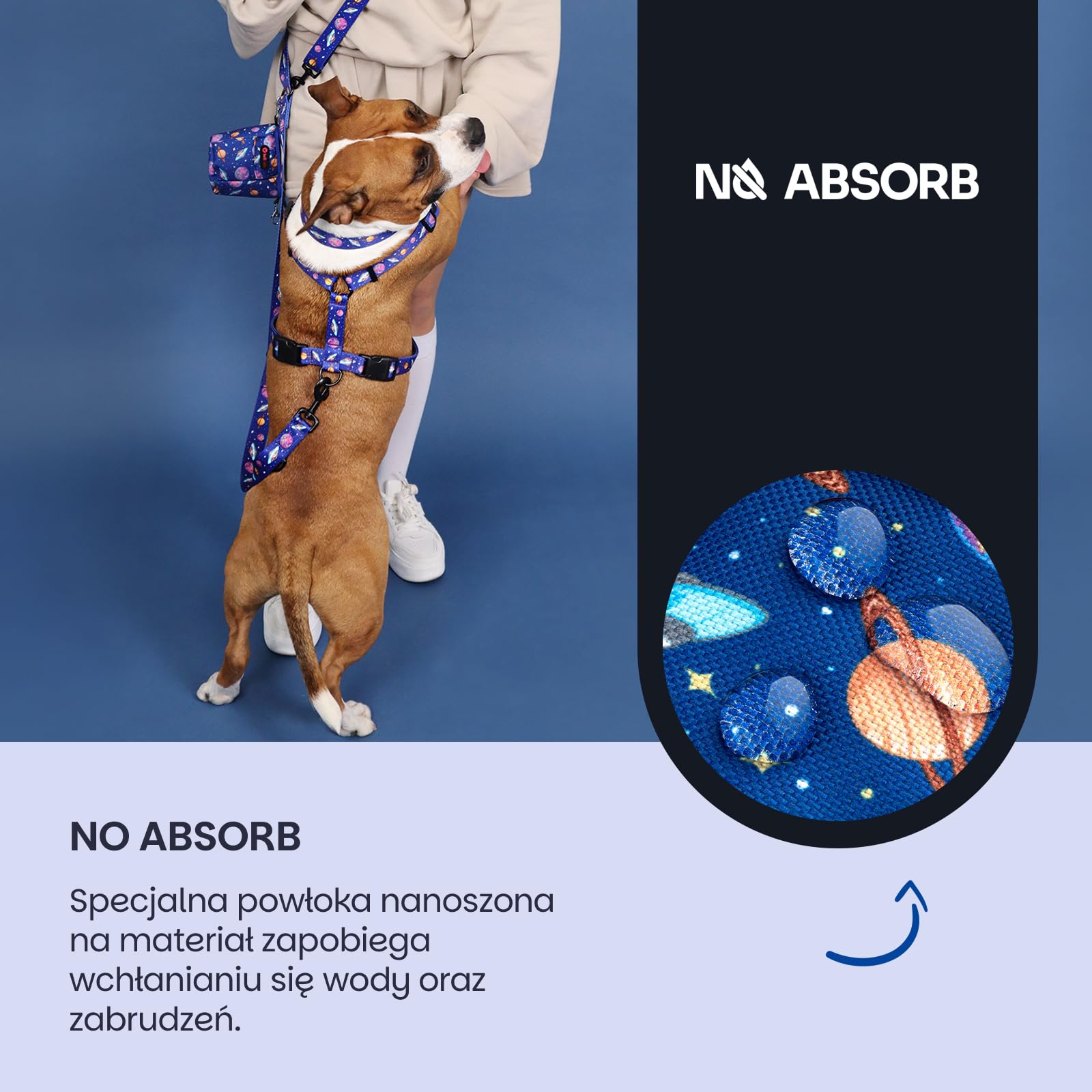 Szelki dla Małego Psa Guard | NO ABSORB - powłoka odpychająca brud i wode | Bezuciskowe | Wodoodporne | 5-cio stopniowa Regulacja | Lekkie | Cosmic Bloom - S