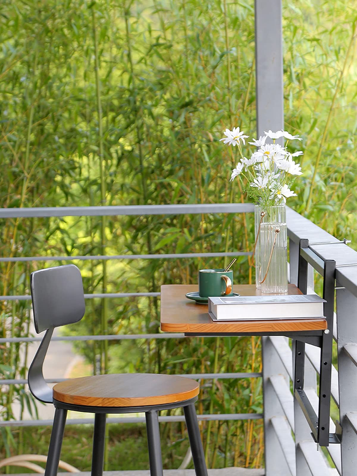 Mesa Colgante, mesas auxiliares Ajustables para Uso Exterior, Escritorio Plegable para balcón o terraza, Estante para Ordenador para barandilla de terraza, Soporte Elevador Plegable, Estante