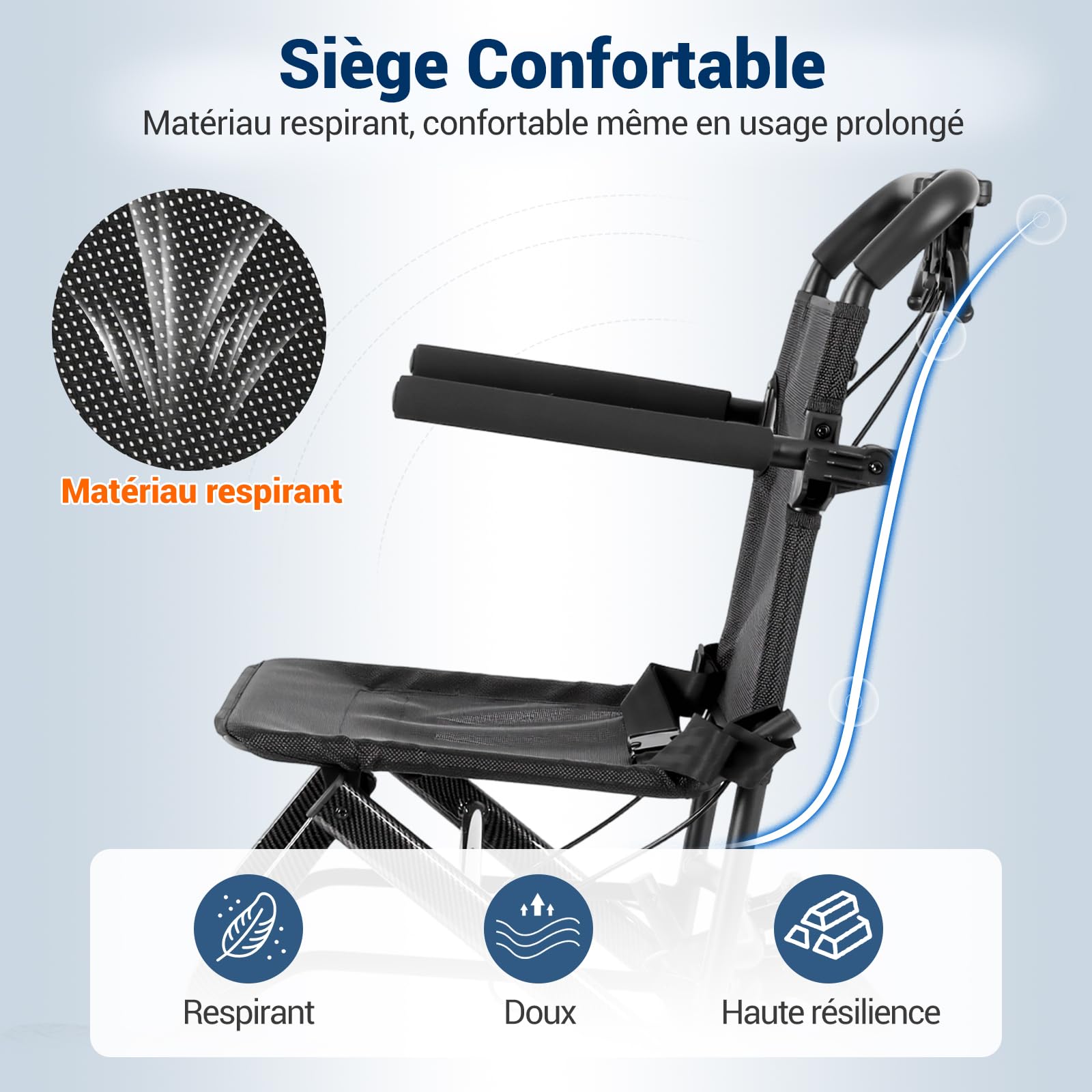 Care Parents Fauteuil Roulant de Transfert Pliable et Ultra-Léger (6,3 kg) - En Aluminium, Compact pour Voyage - Freins Tierce Personne et Ceinture - Assise 40 cm, Jusqu'à 100 kg (CP-A188)