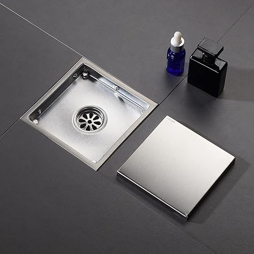 Miniatura 5 de DEOKXZ Drenaje cuadrado de níquel cepillado de 6 pulgadas, con cubierta de rejilla extraíble, forma oculta, acero inoxidable SUS304