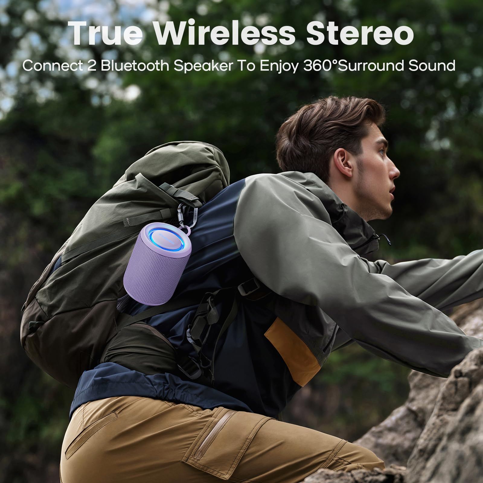 Altavoz Bluetooth inalámbrico, IP67 impermeable y a prueba de polvo, altavoz portátil con luces, sonido estéreo fuerte de 15 W, batería de 2500 mAh durante todo el día, emparejamiento TWS, BT5.3