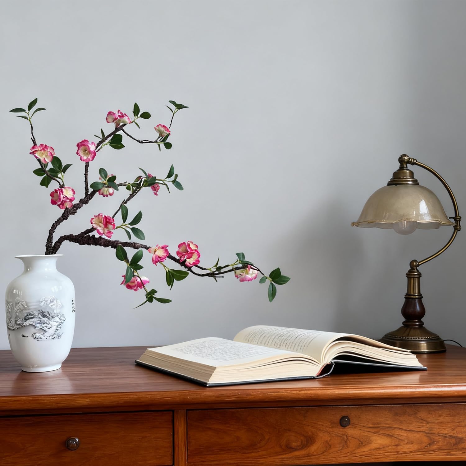 Artificial Flowers, 2pcs Fake Cherry Blossom Branches 31 Inch Long Stem Silk Flowers for DIY Vase Home Hotel Office Wedding Party Garden Decor (Rose Red) - Image 2