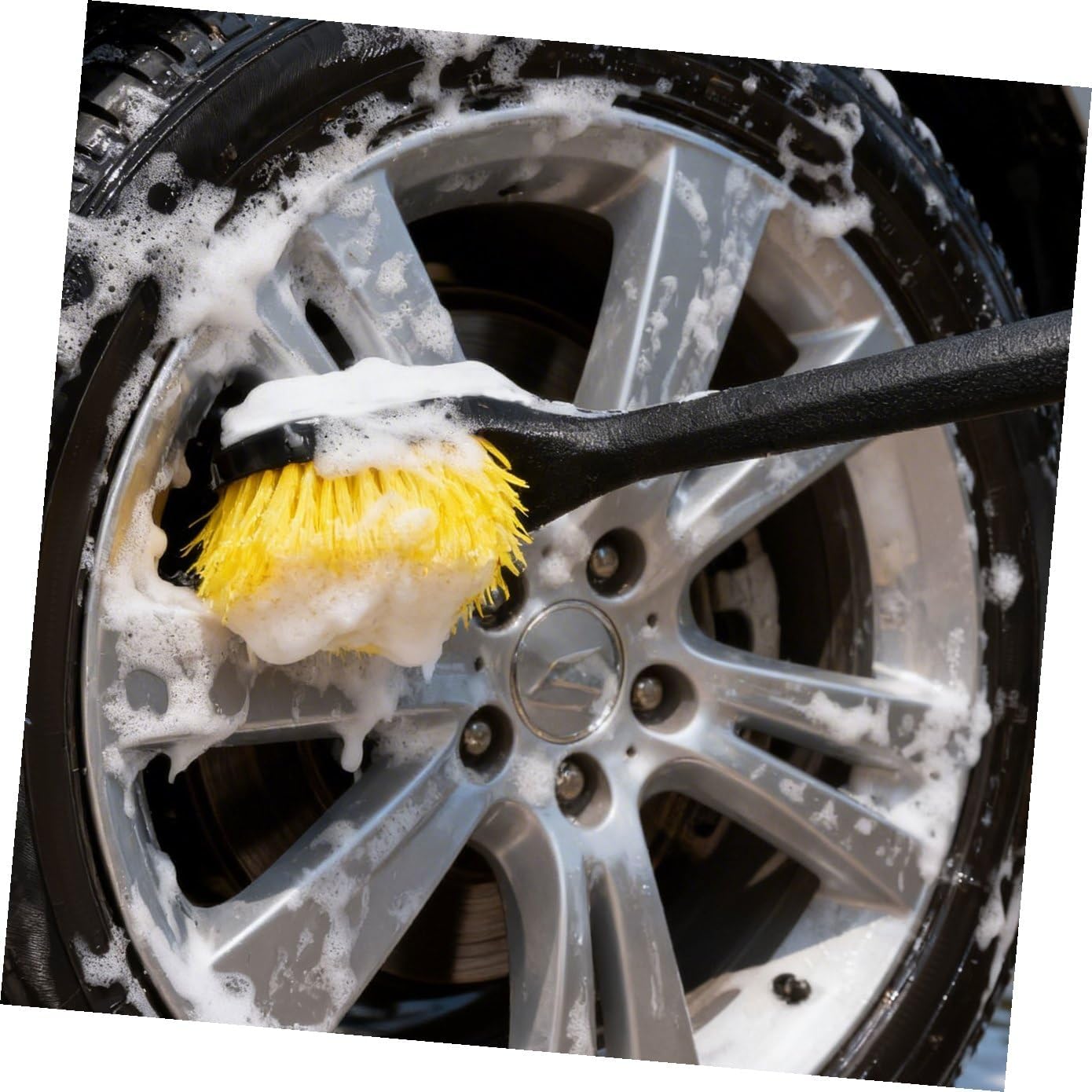 VALICLUD Car Wheel Cleaning Brush for Tires and Rims Long Handle Hard Bristle Tire Shine Brush Automotive Detailing Tool for Dirt Removal and Rim Care
