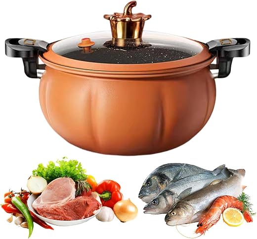Pentola per Zucca, Pentola per Zucca in Ceramica da 8 Litri con Coperchio, Pirofila Ciotola per Zucca Carina, Casseruola Resistente a Forma di Zucca, Pentola per Zuppa in Ceramica per Forno Oland